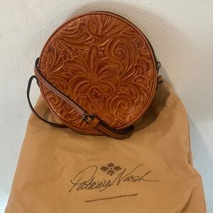 Patricia Nash Tan Embossed Round Crossbody Bag